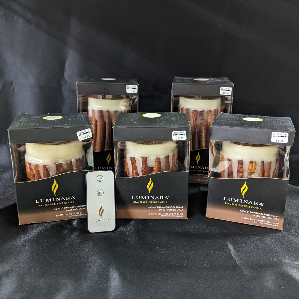 5 Qty Luminara Cinnamon Flameless Candles 2 Sizes with Remote